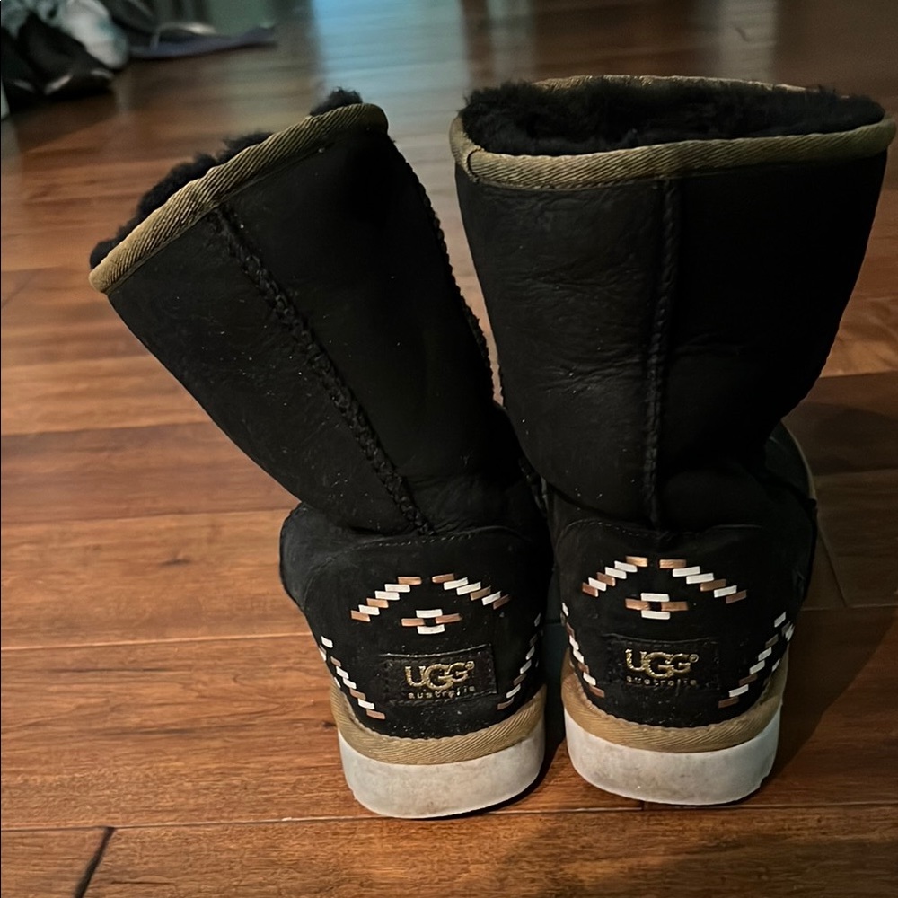 UGG Black Mid-Calf Boots with Sheepskin Lining